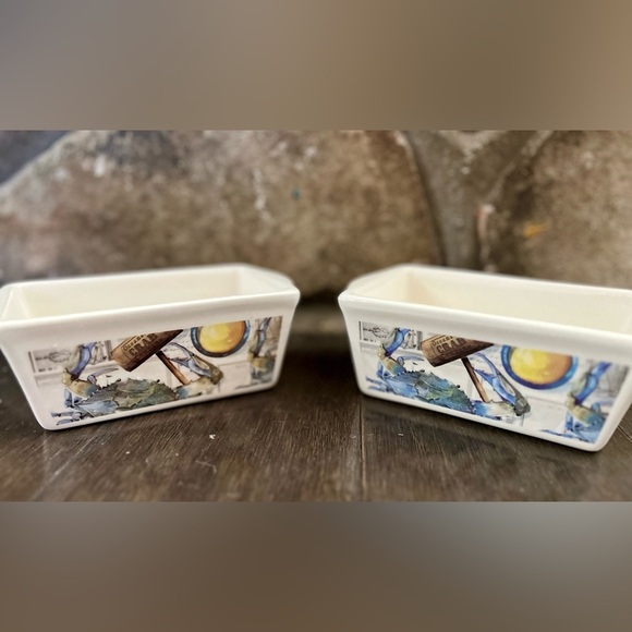 Nantucket Ceramic Blue Crab Mini Loaf Bread Baking Pan, Set of 2 - Picture 1 of 8